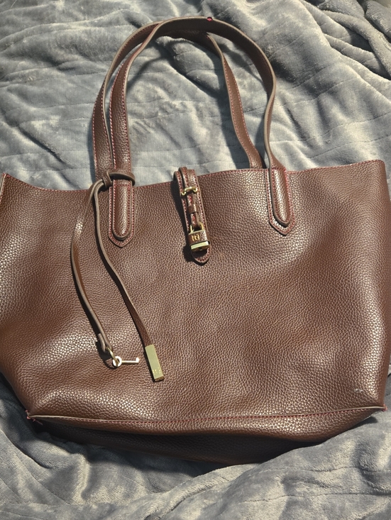 Tutilo New York Handbags - Tutilo-Brown Pebbled Vegan Leather "Carry the Day" Tote Bag W Satchel